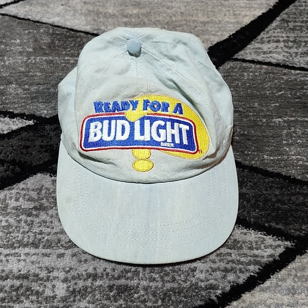 VINTAGE DENIM EMBROIDERED READY FOR A BUD LIGHT BEER FITTED CAP HAT